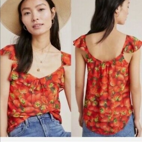 Anthropologie Strawberry Ruffle Top - Picture 7 of 7